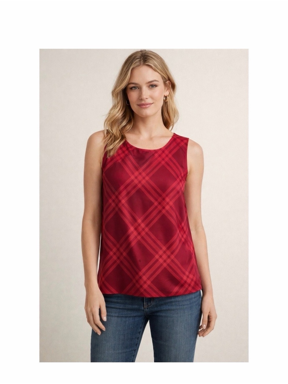 J. Crew Factory Red Plaid Sleeveless Shell Top